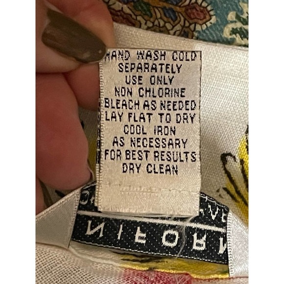 Uniform-John Paul Richard Skirt Pure Linen White Size 14 Tropical‎ Floral A-Line - Picture 8 of 9